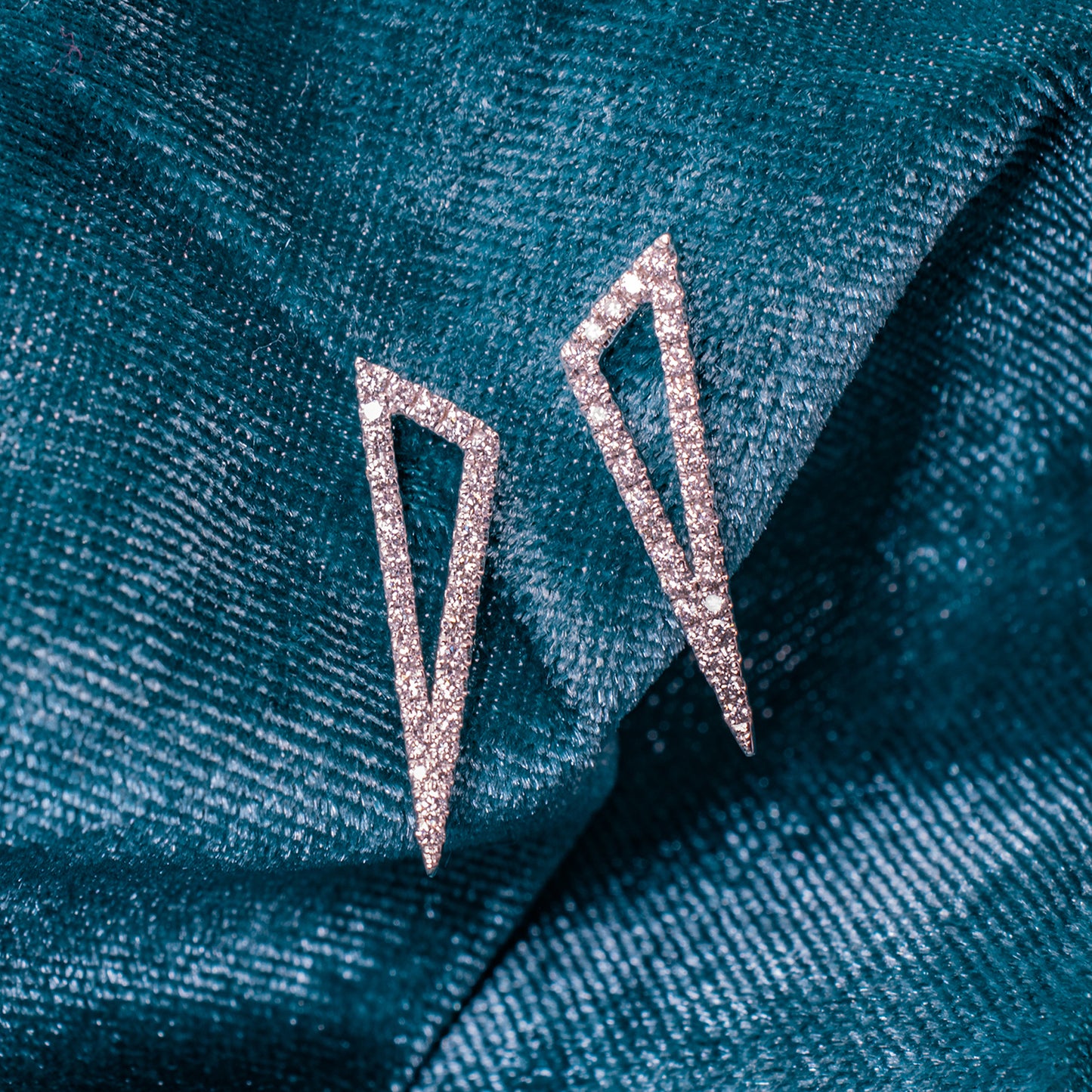 Minimalist 14 Karat White Gold 0.36 Carat Pave Set Natural Diamond Triangle Shape Geometric Stud Earrings