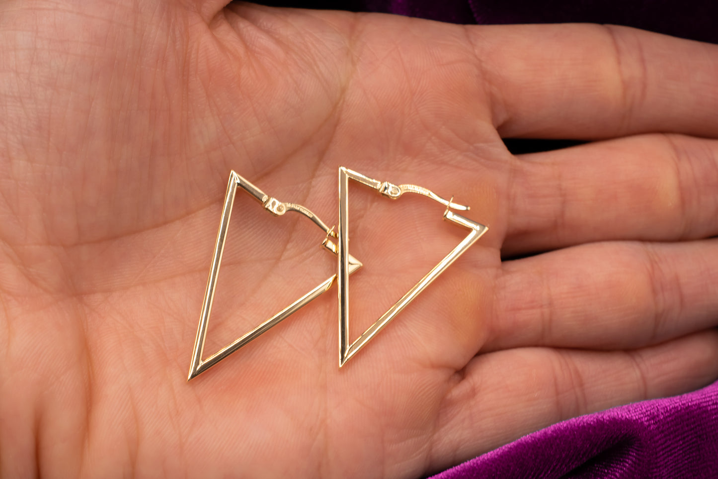 14K Yellow Gold Triangle Hoop Earrings