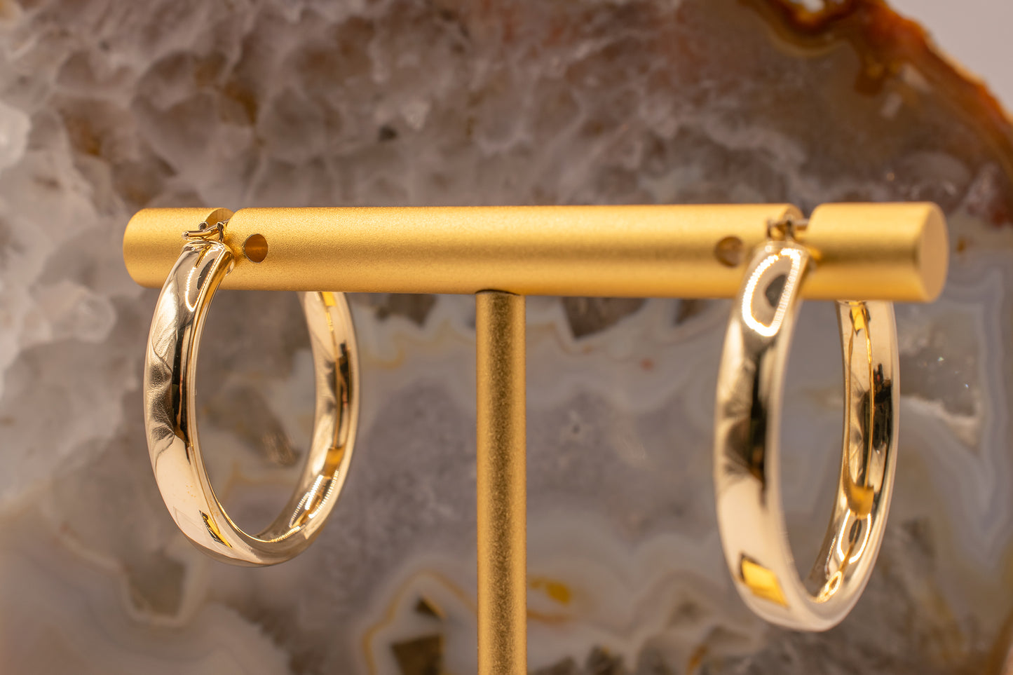 Vintage Estate 14k Yellow Gold High Polish 1 Inch Flat Edge Hoop Latch Back Earrings