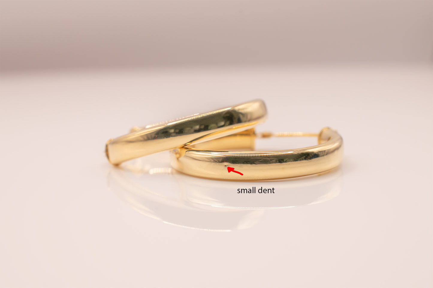 Vintage Estate 14k Yellow Gold High Polish 1 Inch Flat Edge Hoop Latch Back Earrings