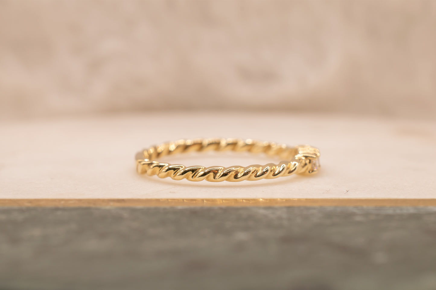 14k Yellow Gold Rope Design Three Stone Diamond Band