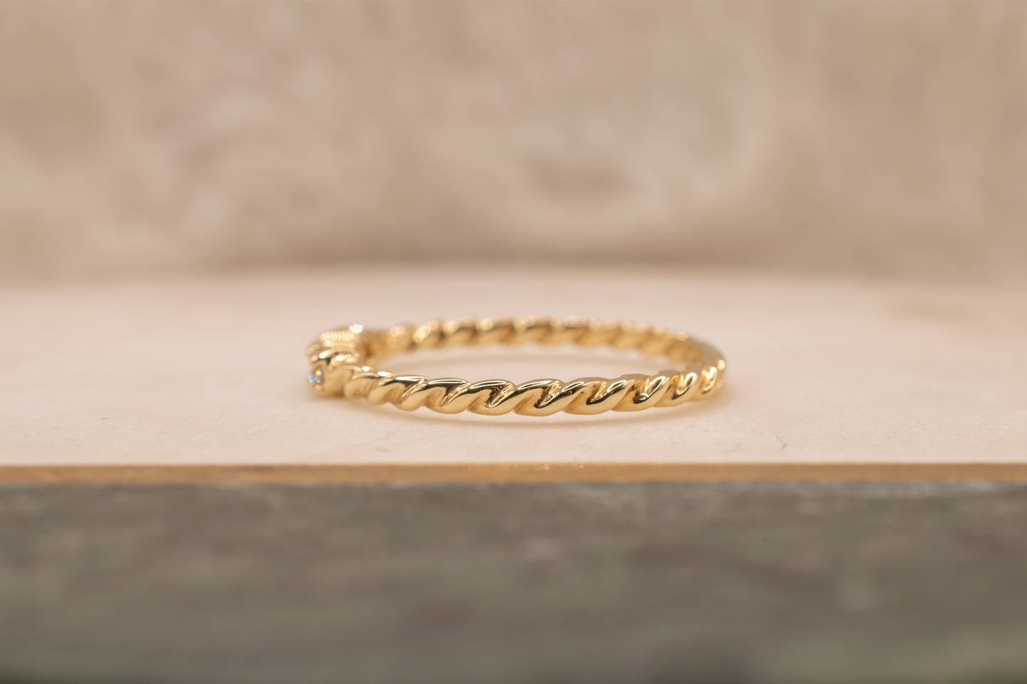 14k Yellow Gold Rope Design Three Stone Diamond Band