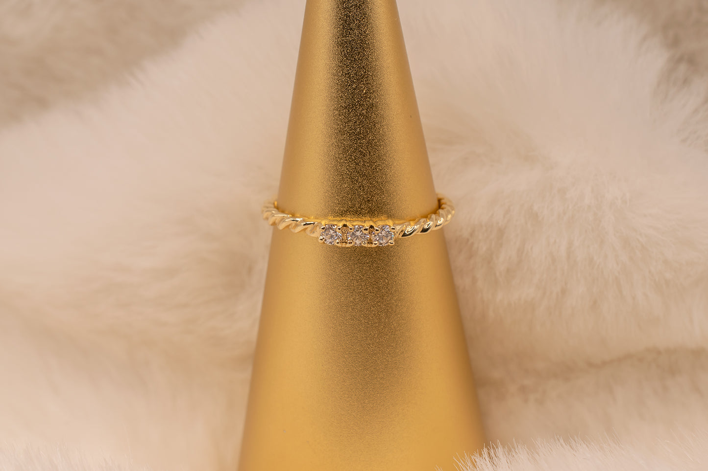 14k Yellow Gold Rope Design Three Stone Diamond Band