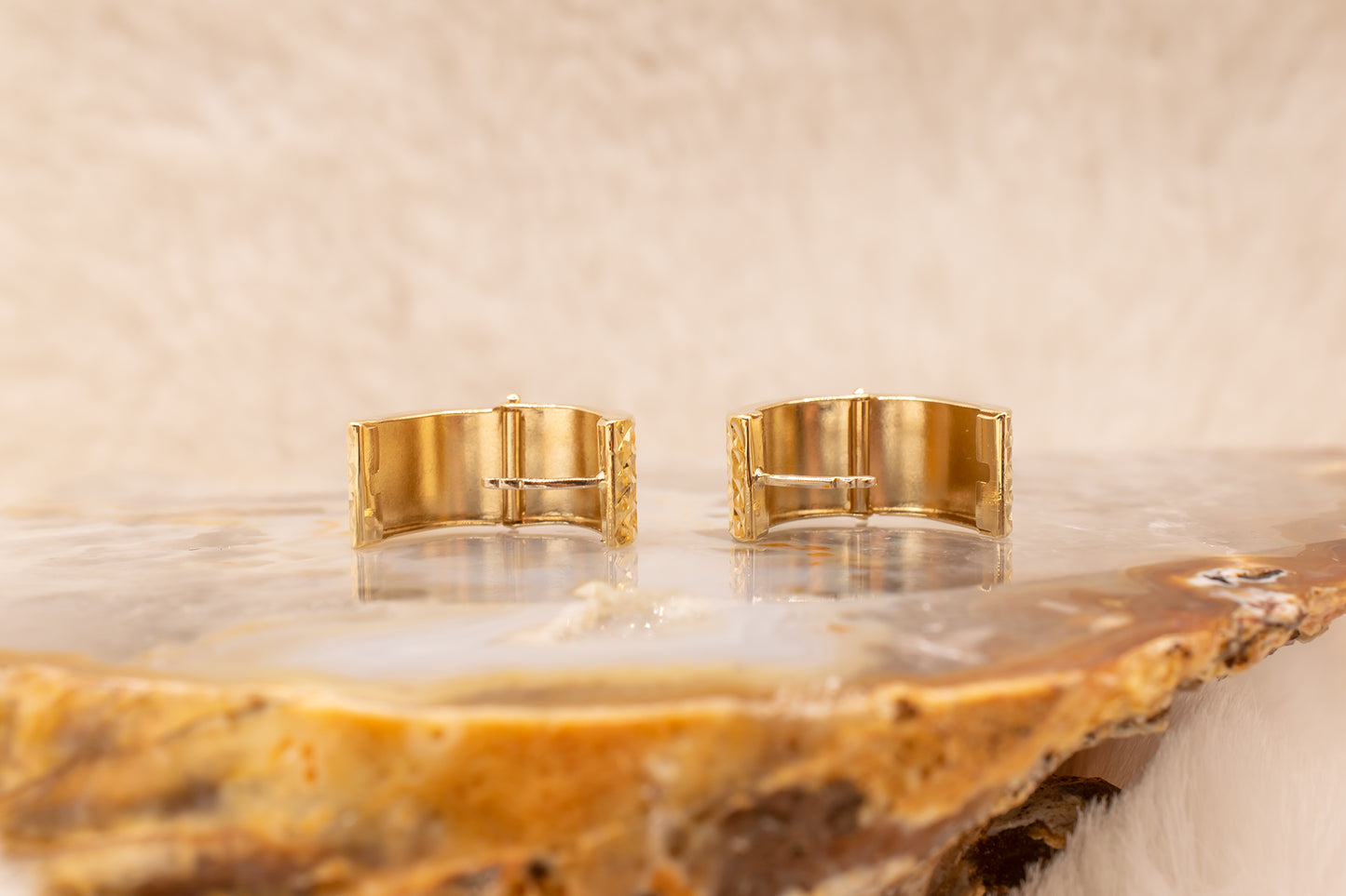 Vintage 14k Yellow Gold Diamond Cut Finish Rectangular Huggie Style Earrings