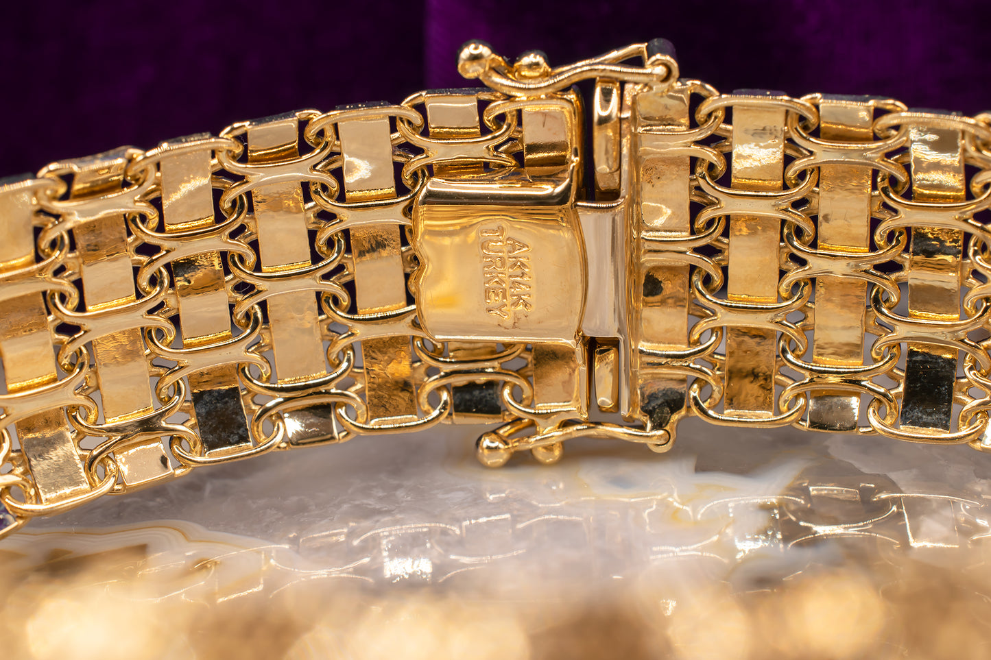 Vintage Estate Chunky 14k Yellow Gold Woven Bracelet with Lattice Design 7 Inches