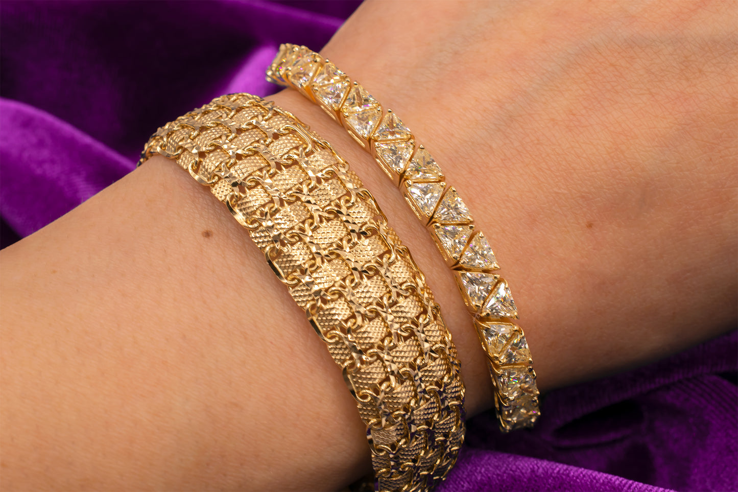 Vintage Estate Chunky 14k Yellow Gold Woven Bracelet with Lattice Design 7 Inches