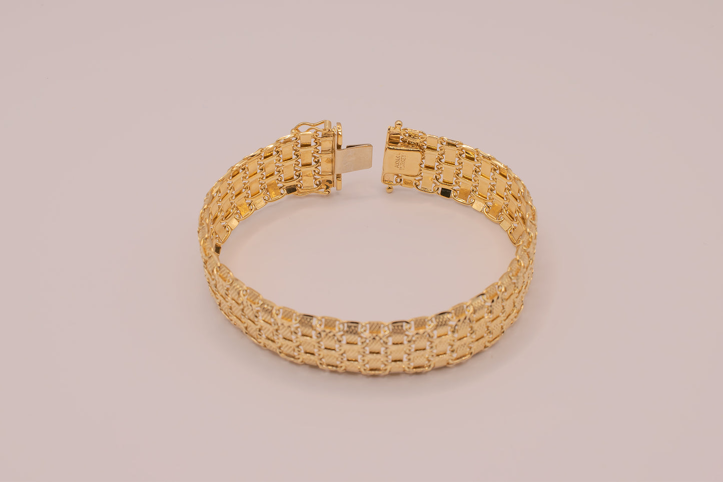 Vintage Estate Chunky 14k Yellow Gold Woven Bracelet with Lattice Design 7 Inches