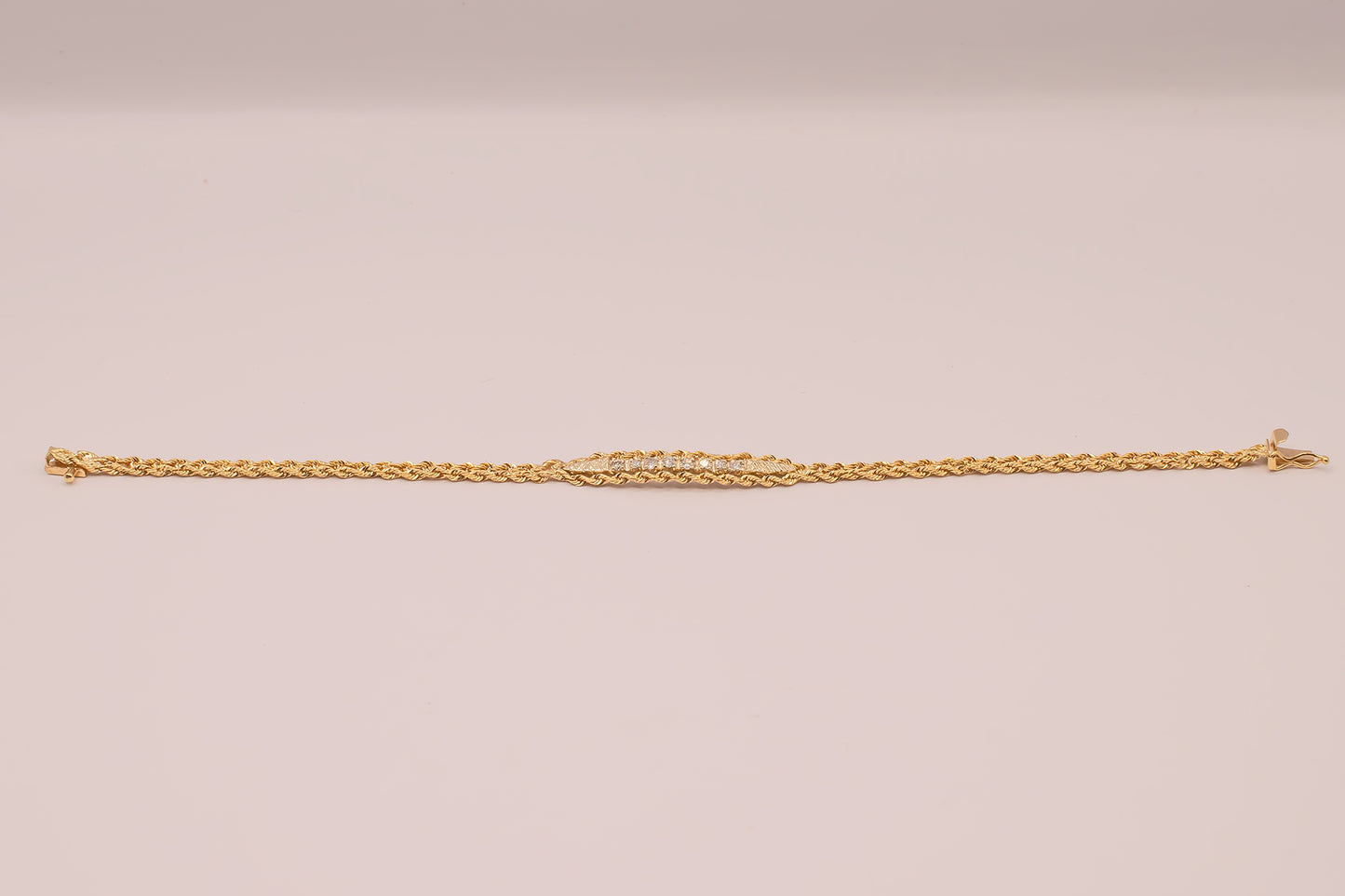 Vintage 14k Yellow Gold Diamond Double Strand Rope Bracelet 6 Inches