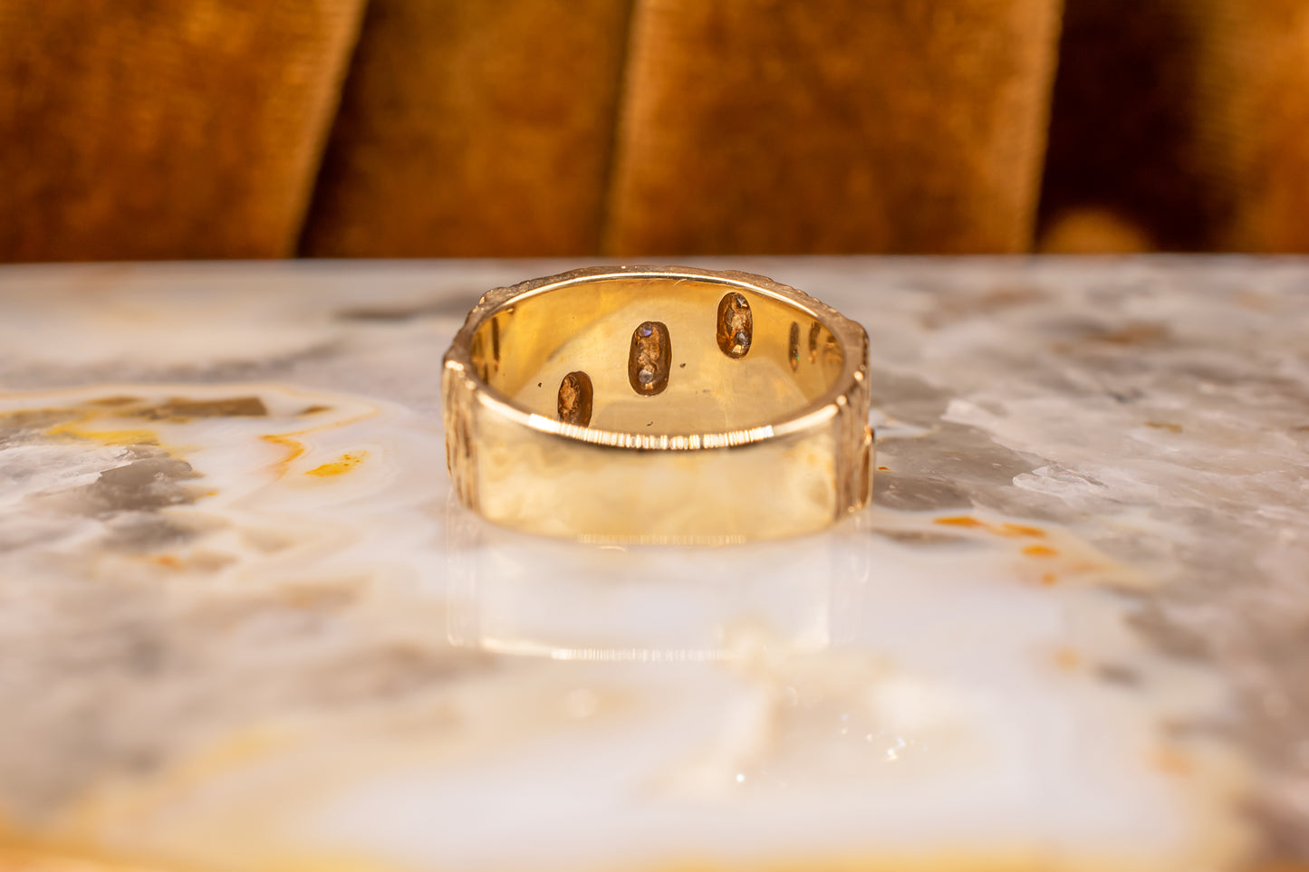 Retro Vintage 14K Yellow Gold Diamond Bamboo Style Ring Size 5