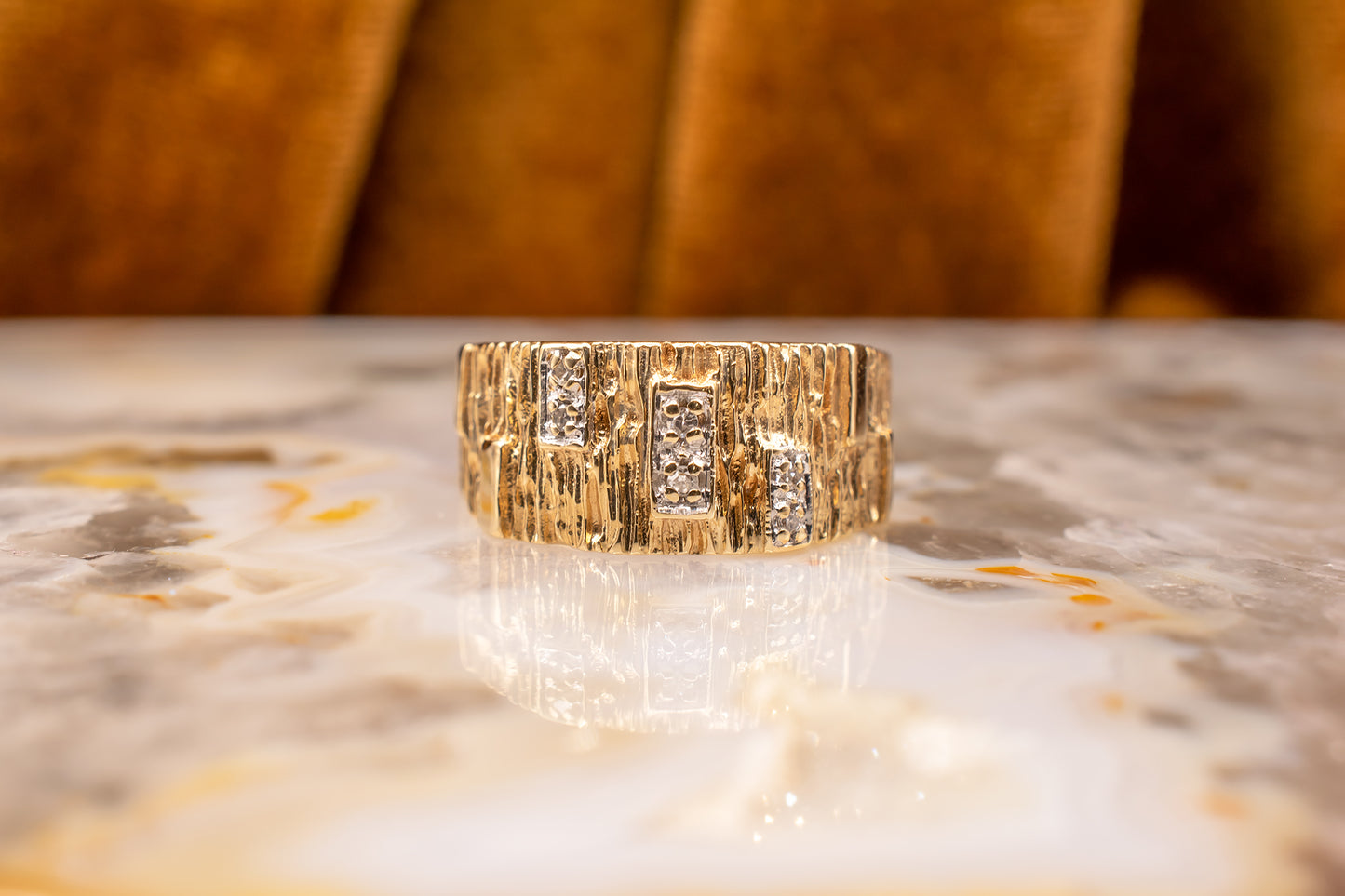 Retro Vintage 14K Yellow Gold Diamond Bamboo Style Ring Size 5