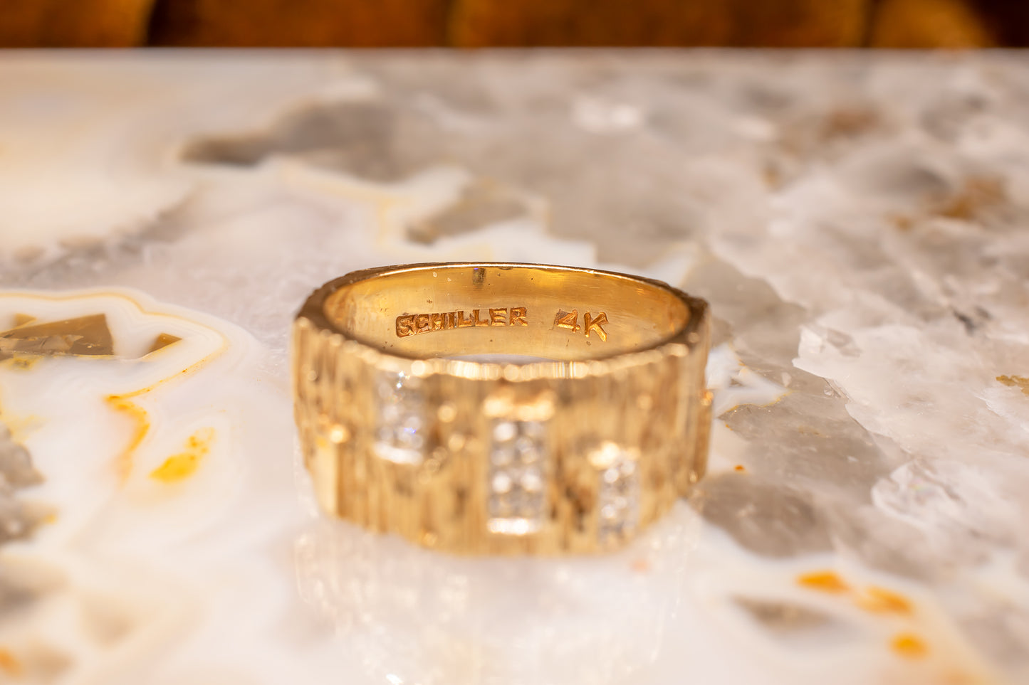 Retro Vintage 14K Yellow Gold Diamond Bamboo Style Ring Size 5