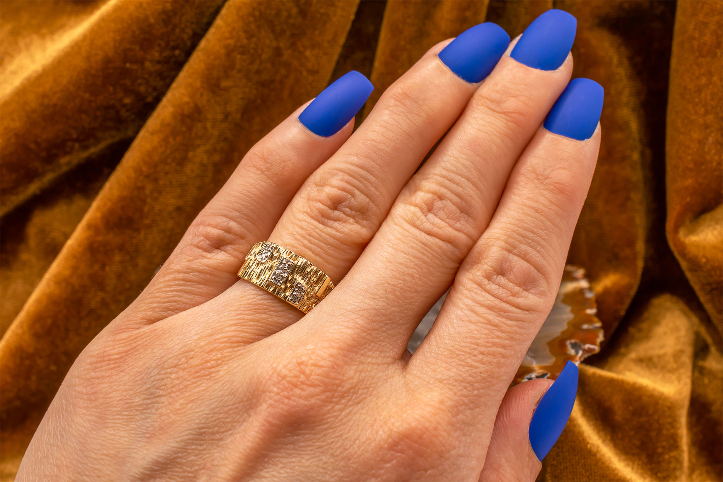 Retro Vintage 14K Yellow Gold Diamond Bamboo Style Ring Size 5