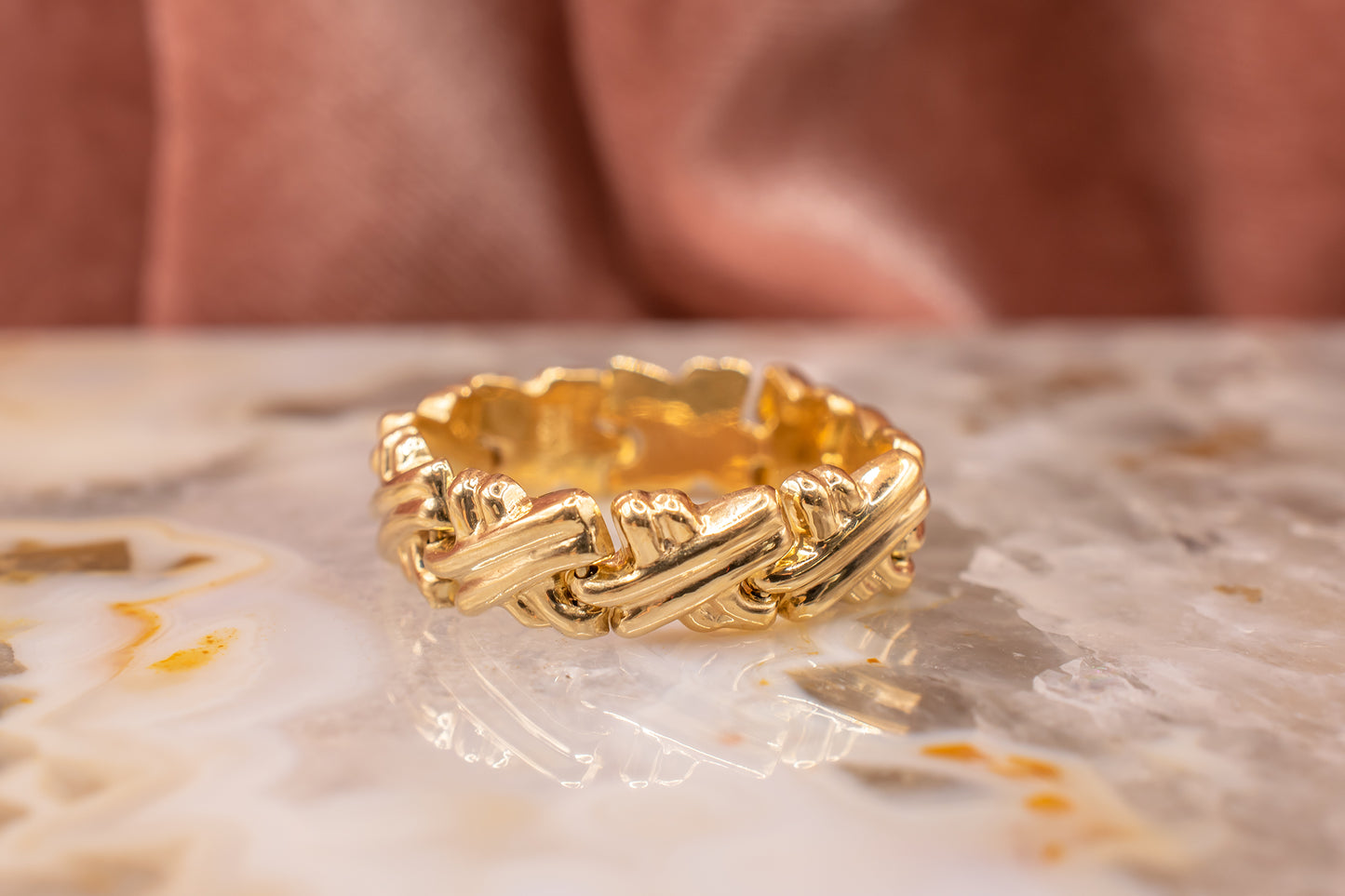Vintage 14k Yellow Gold High Polish Flexible "X' Ring Size 7