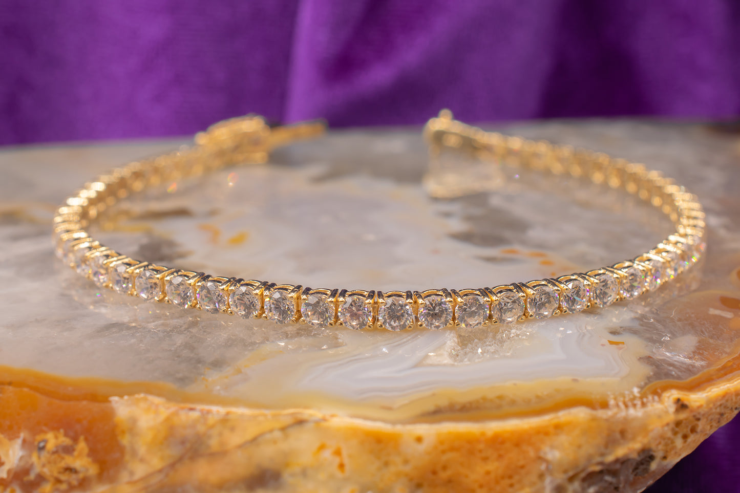 Vintage 14k Yellow Gold Diamond Simulant Cubic Zirconia Tennis Bracelet 7 Inches 9.90 Carats