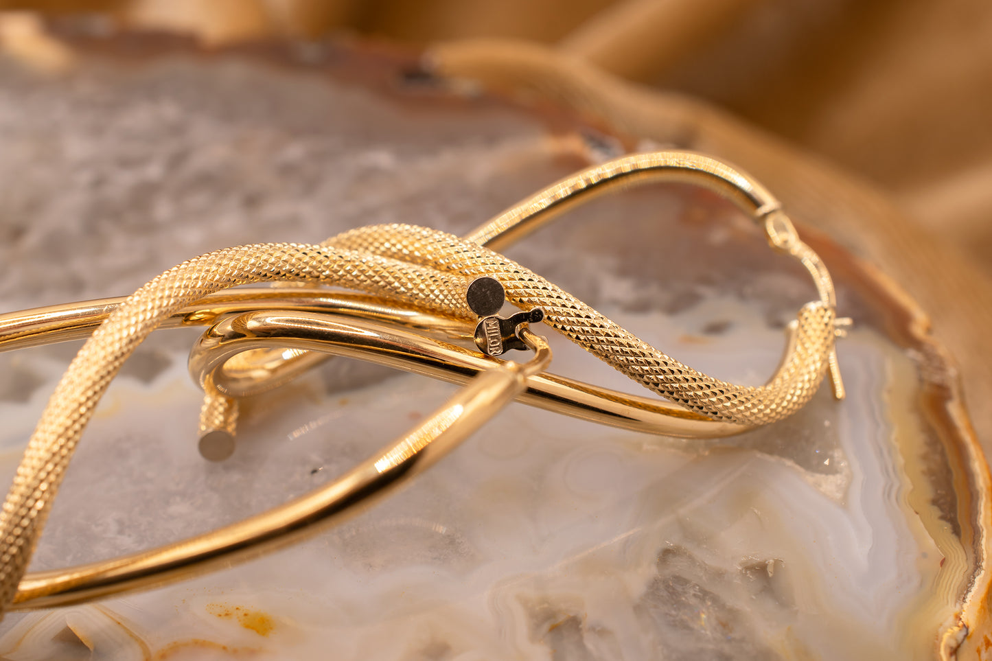 Vintage Estate 14K Yellow Gold High Polish and Diamond Cut Twisted Hoop Milor Italy