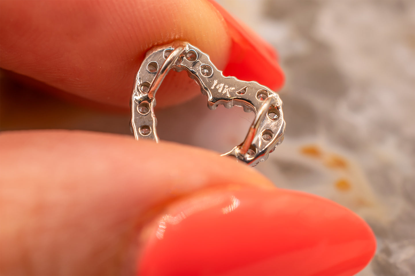 Vintage 14K White Gold Diamond Heart Slide Pendant 0.36 Carats