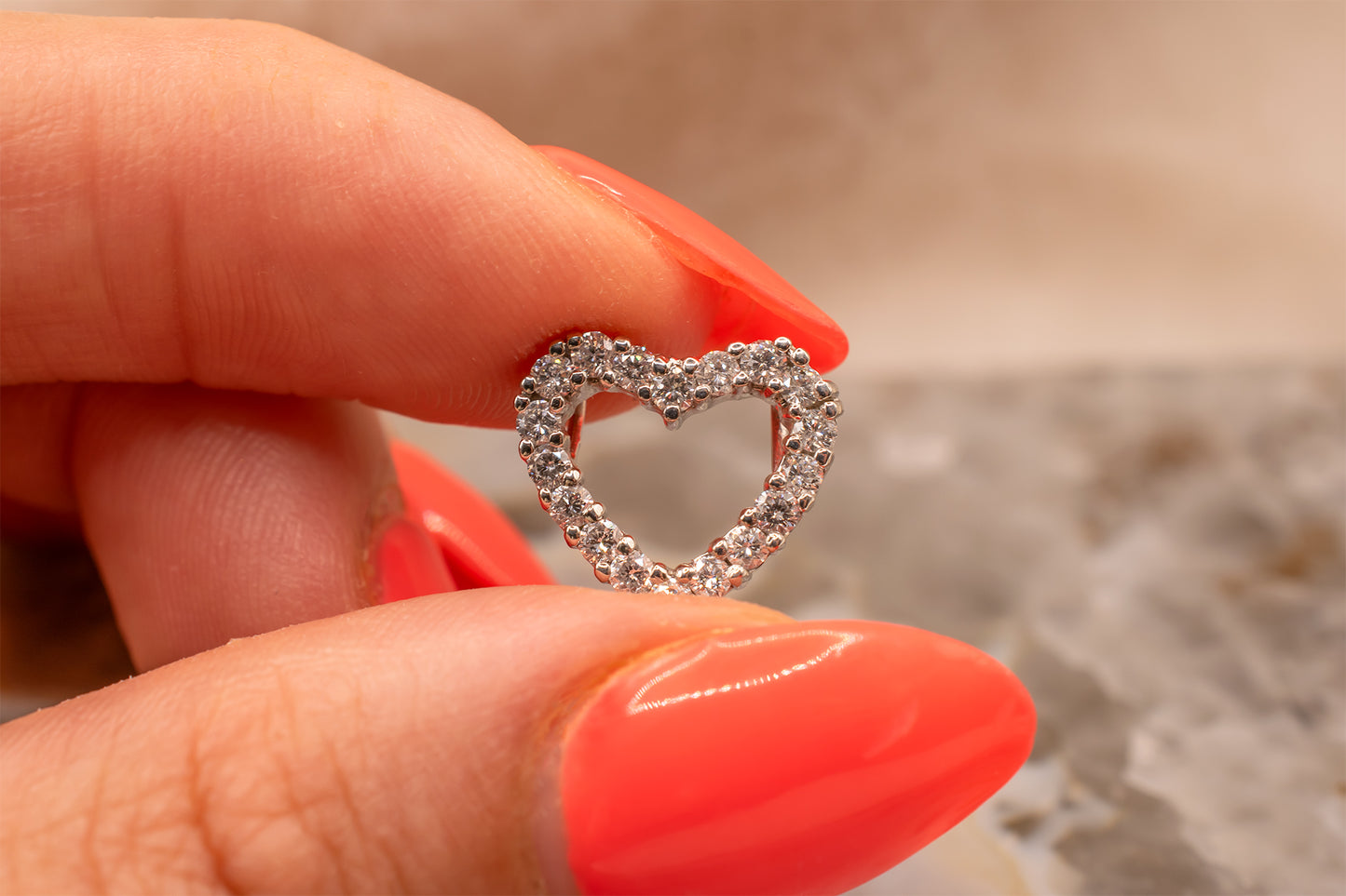Vintage 14K White Gold Diamond Heart Slide Pendant 0.36 Carats