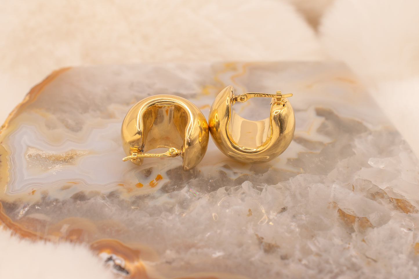 Vintage 14K Yellow Gold High Polish Wide Dome Contemporary Style Hoop Earrings