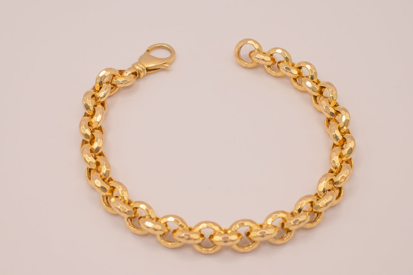 Vintage 14k Yellow Gold Italian Faceted Rolo Link Bracelet 7 Inches 8.4mm