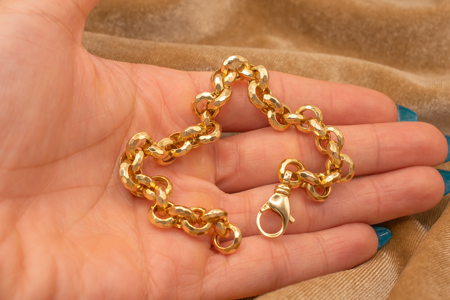 Vintage 14k Yellow Gold Italian Faceted Rolo Link Bracelet 7 Inches 8.4mm