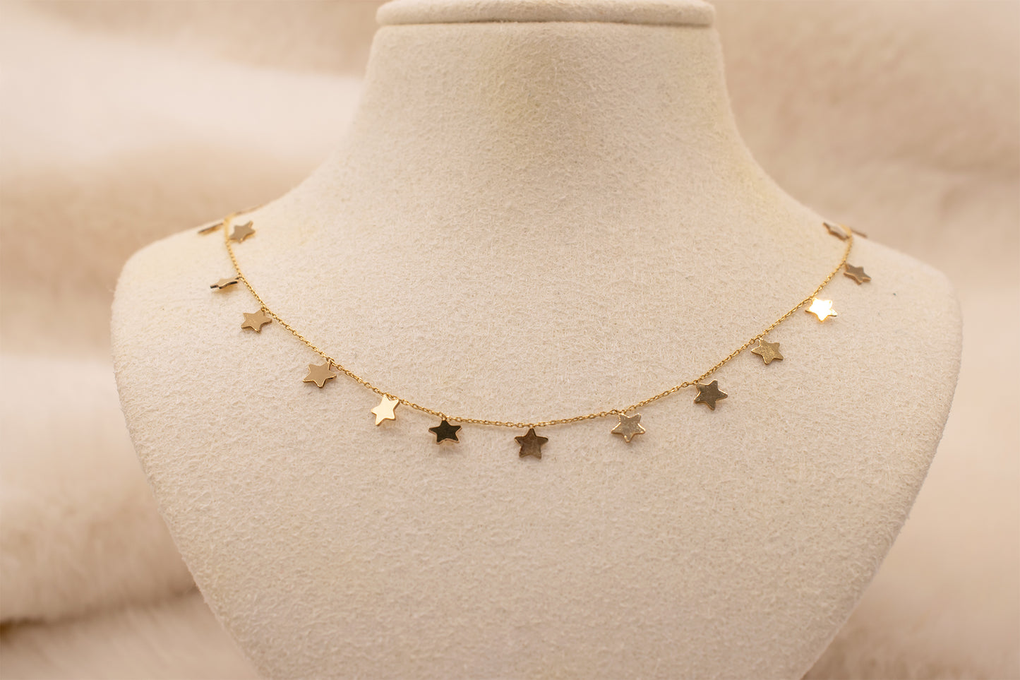 Dainty 14 Karat Yellow Gold Adjustable Length Dangling Star Layering Necklace