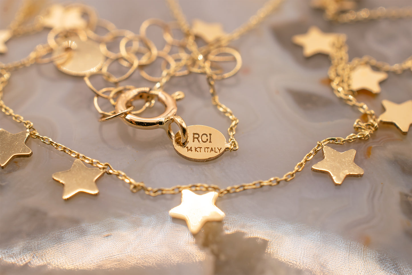 Dainty 14 Karat Yellow Gold Adjustable Length Dangling Star Layering Necklace