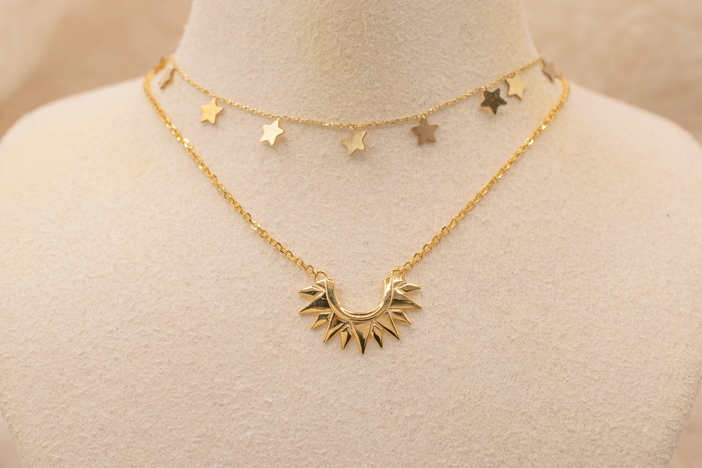 Dainty 14 Karat Yellow Gold Adjustable Length Dangling Star Layering Necklace