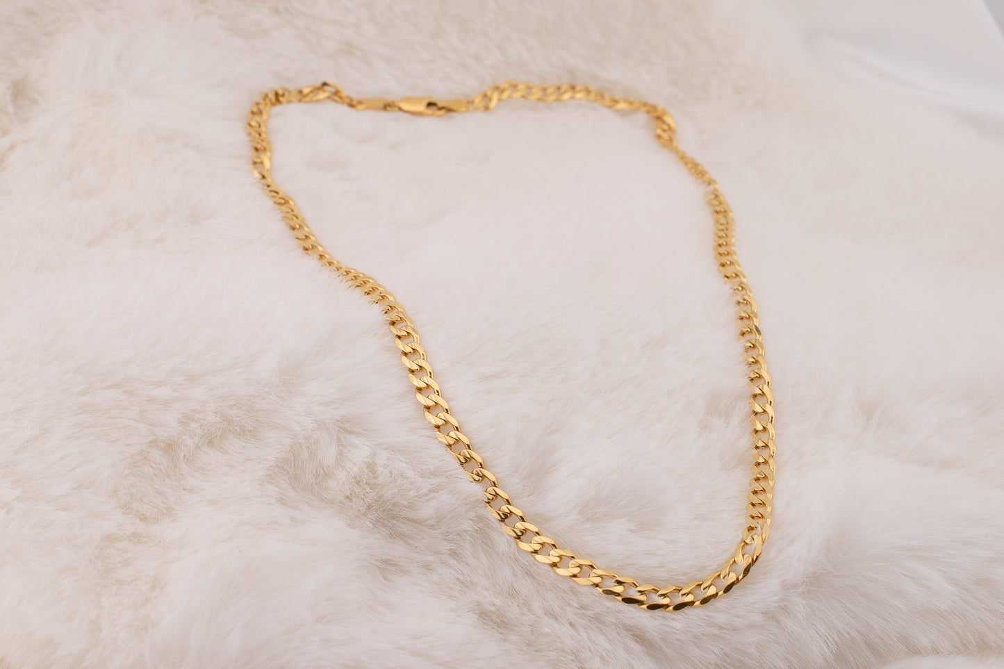 Vintage 18KT Yellow Gold Unisex Solid Flat Curb Chain 4.4mm 18 Inches