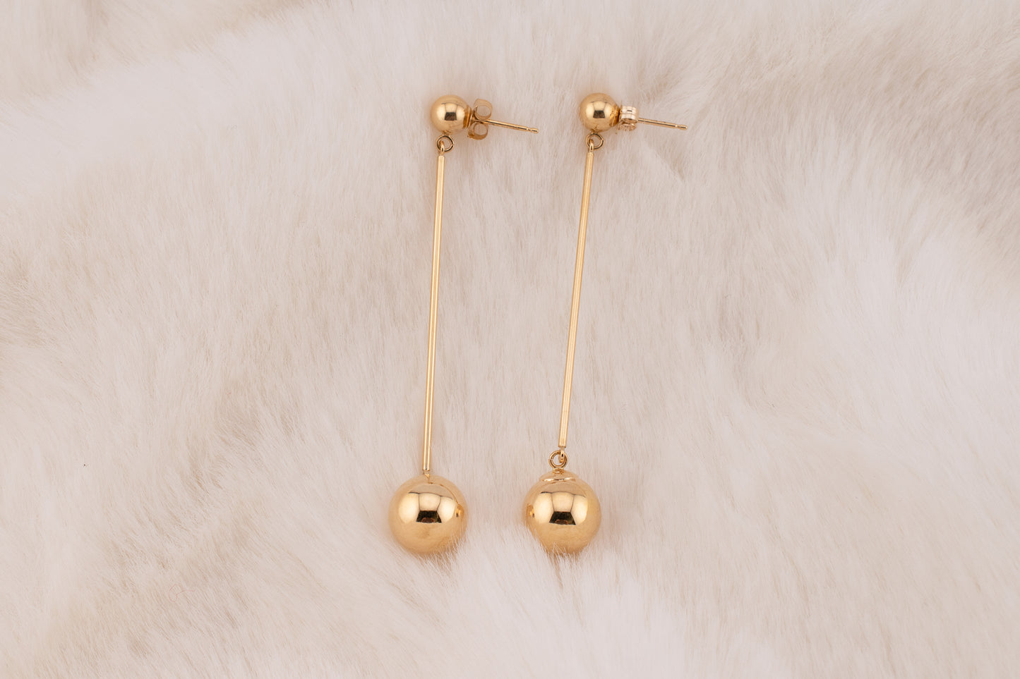 Vintage Estate 14KT Yellow Gold High Polish Contemporary Ball Drop Earrings 2 Inches
