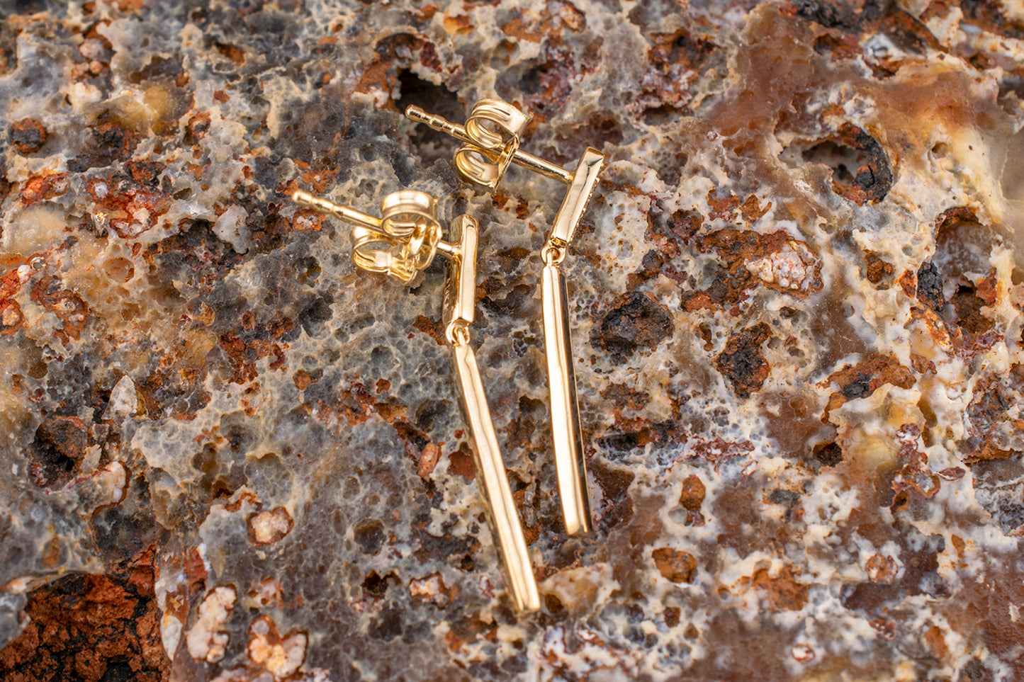 14K Yellow Gold Diamond & Black Enamel Bar Dangle Earrings