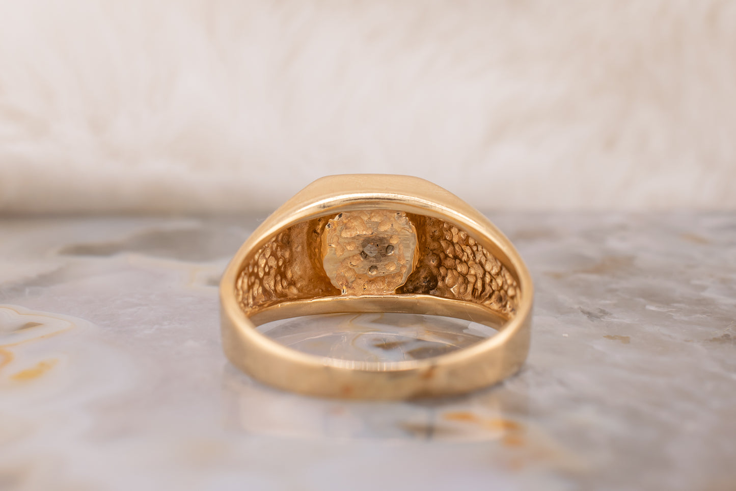 Circa 1980s Unisex Vintage 14 Karat Yellow Gold Illusion Set 0.07 Carat Round Brilliant cut Square Ring Size 8 1/4