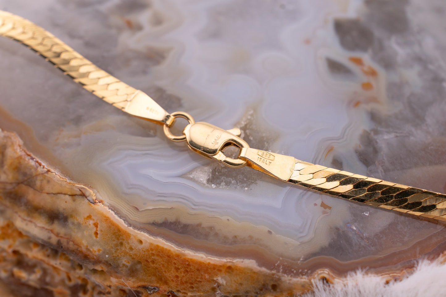 Circa 1980s Vintage 14 Karat Yellow Gold V Herringbone Necklace, Chain, 15.5 Inches 3.2mm
