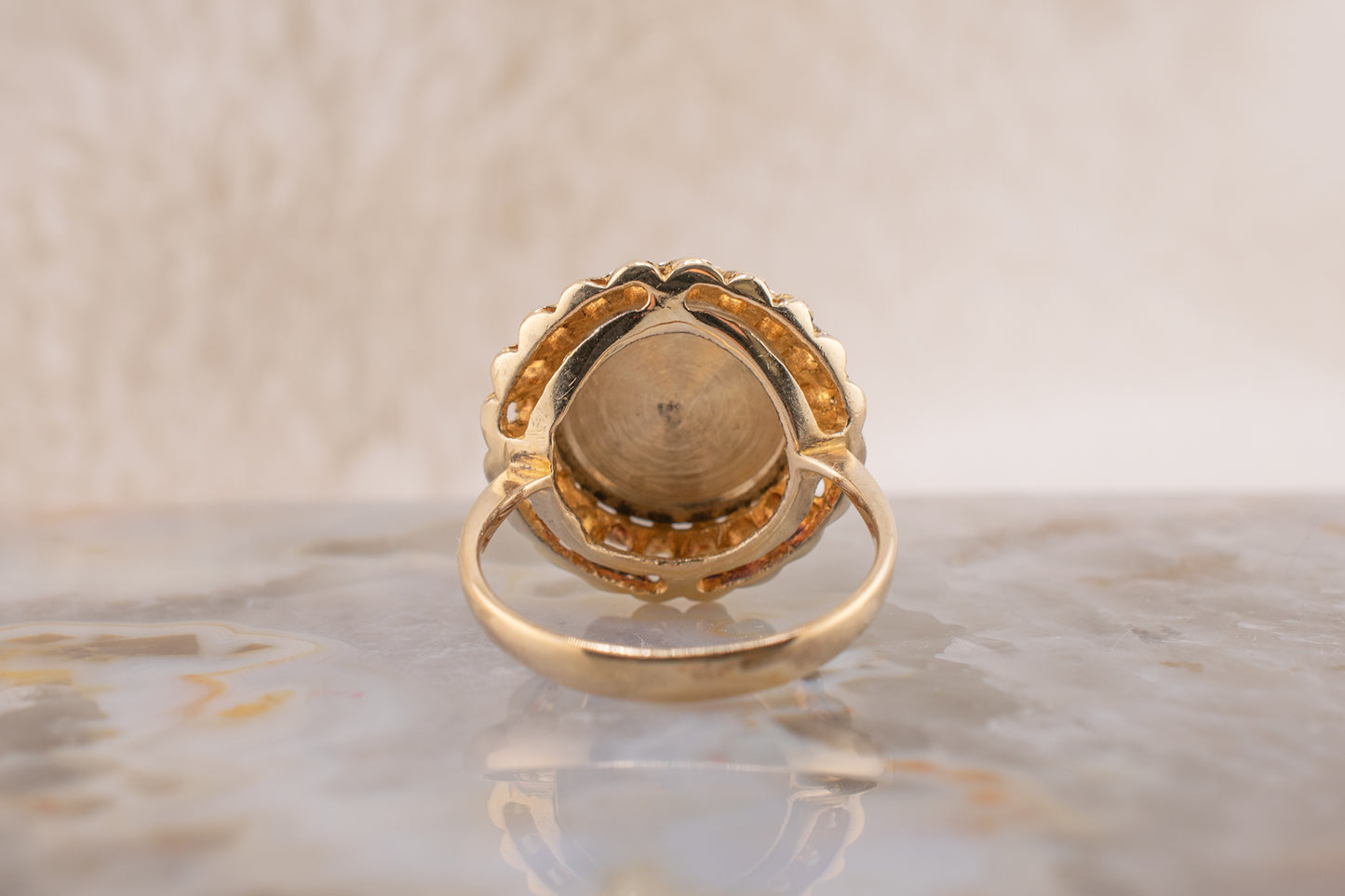 Circa 1980s Vintage 14 Karat Yellow Gold Astrological Cancer Zodiac Signet Sign Ring Size 7