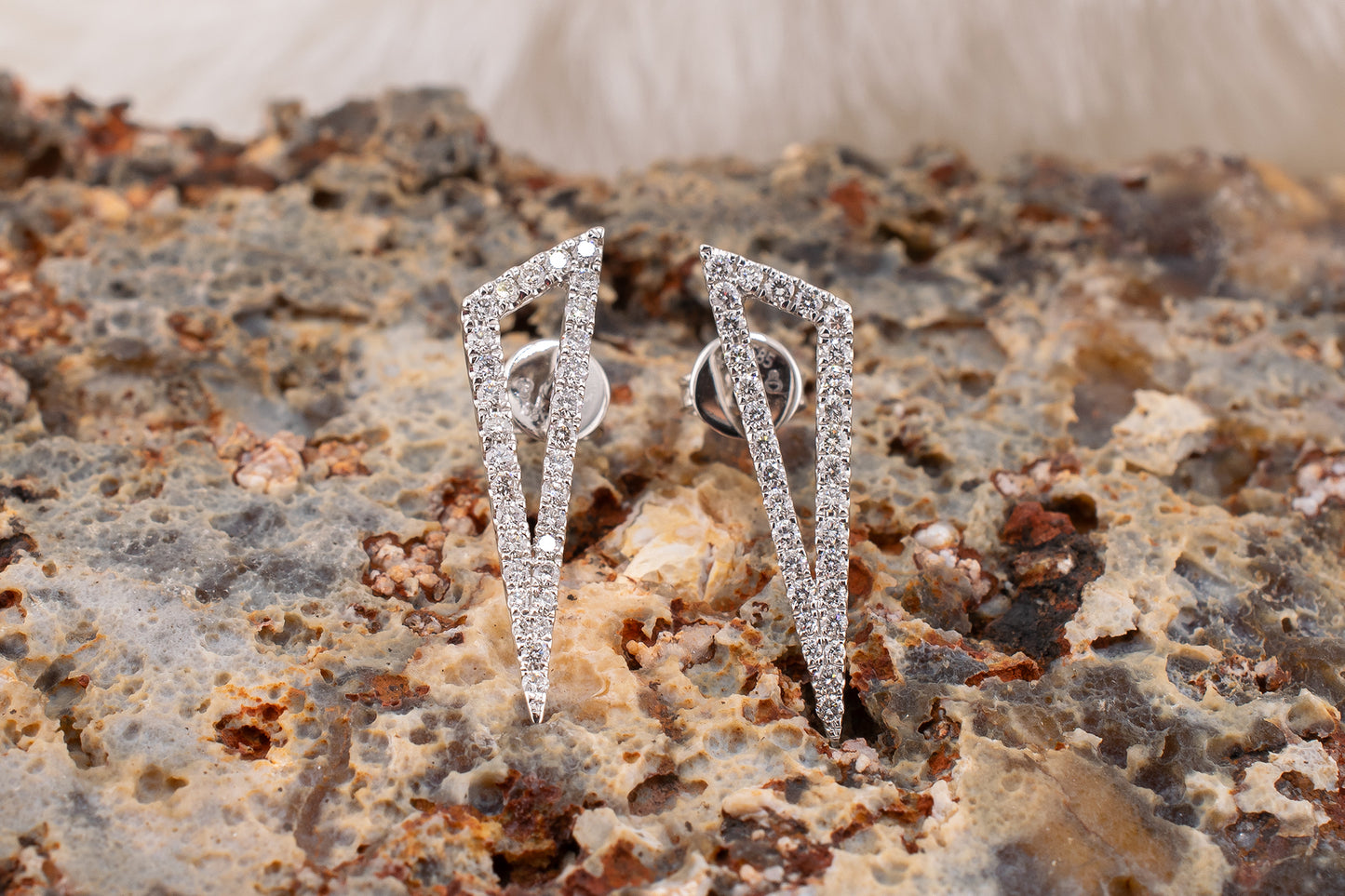 Minimalist 14 Karat White Gold 0.36 Carat Pave Set Natural Diamond Triangle Shape Geometric Stud Earrings