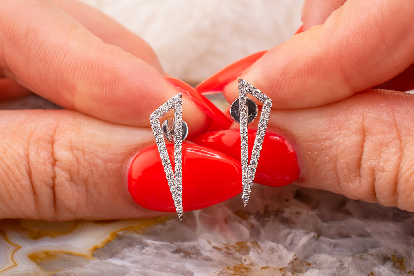 Minimalist 14 Karat White Gold 0.36 Carat Pave Set Natural Diamond Triangle Shape Geometric Stud Earrings