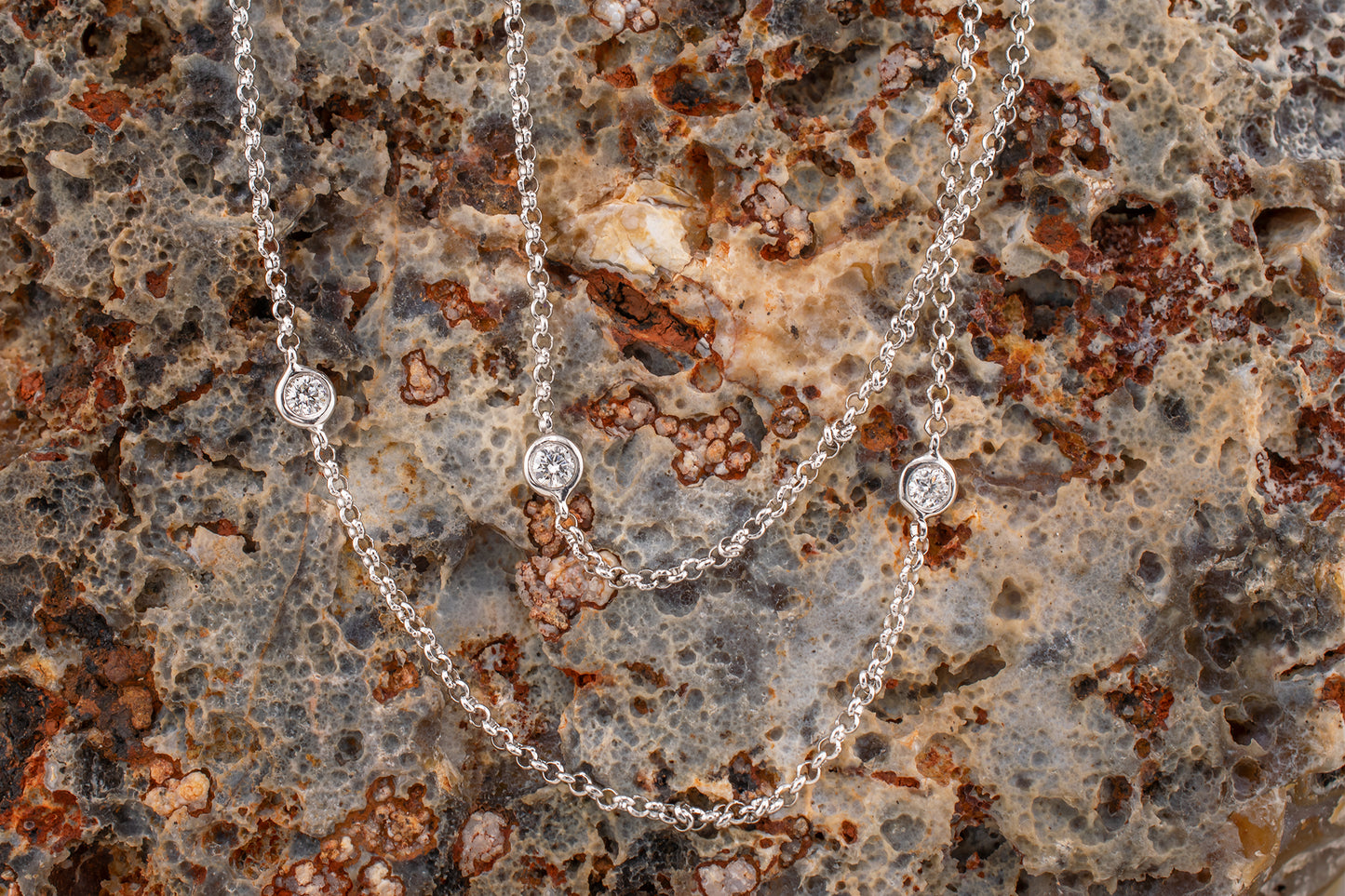 14 Karat White Gold Bezel Set Round Brilliant Cut 0.25 Carat Natural Diamond Station Necklace
