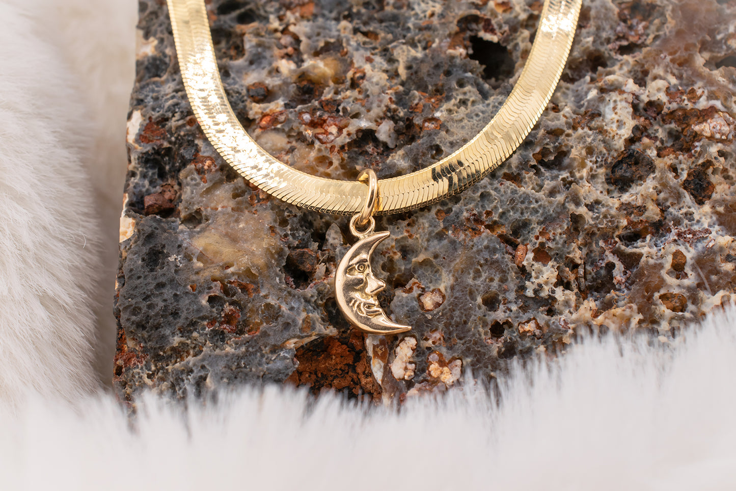 Circa 1990s Vintage 9 Karat Yellow Gold Puffy Crescent Man On The Moon Charm, Pendant 16.5mm