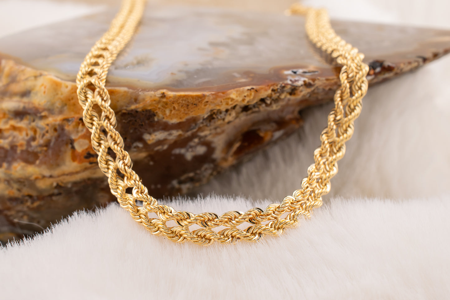 Vintage Estate Unisex 14 Karat Yellow Gold Double Rope Chain Necklace 17.5 Inches Long, 6mm Wide