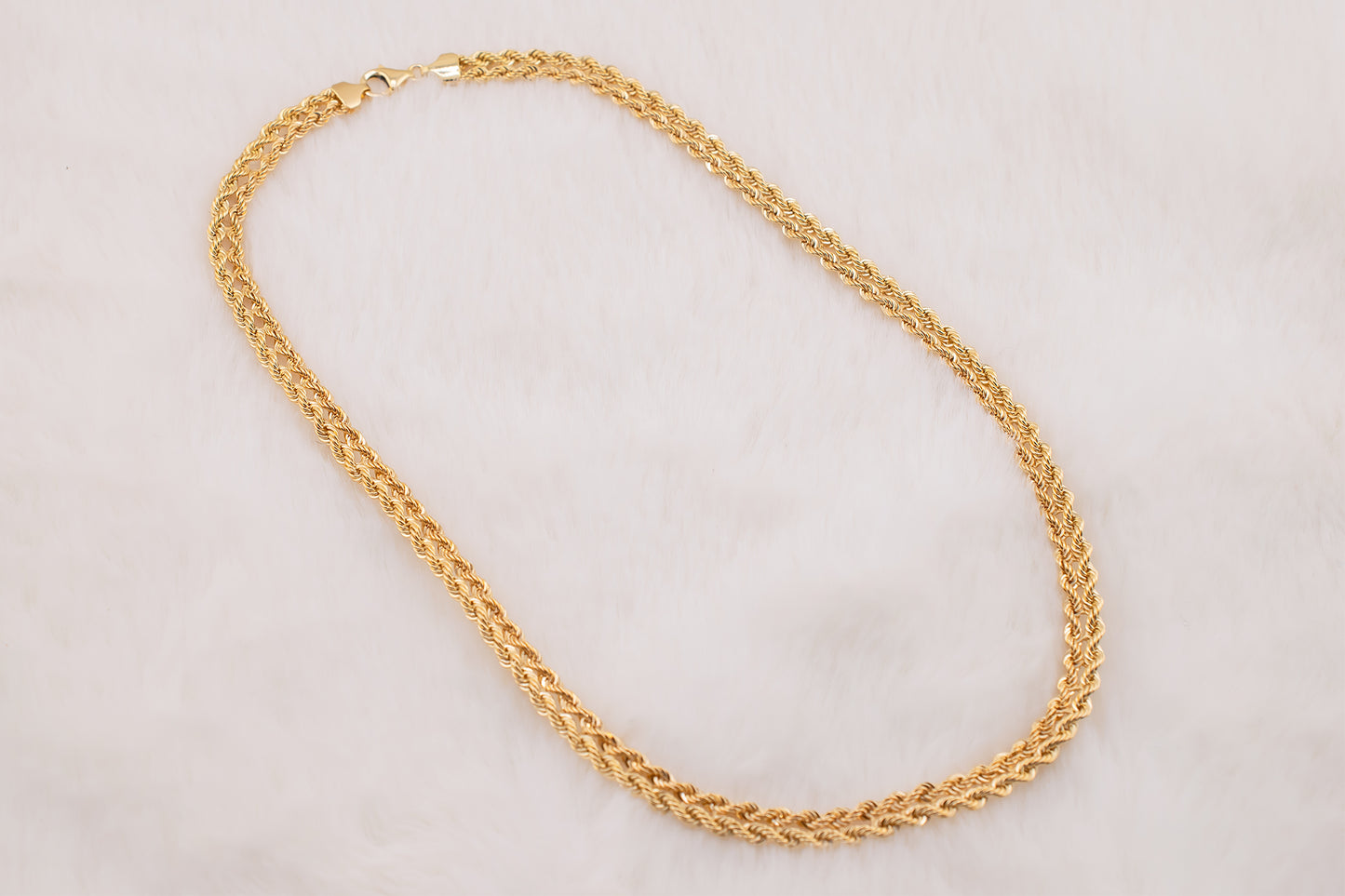 Vintage Estate Unisex 14 Karat Yellow Gold Double Rope Chain Necklace 17.5 Inches Long, 6mm Wide