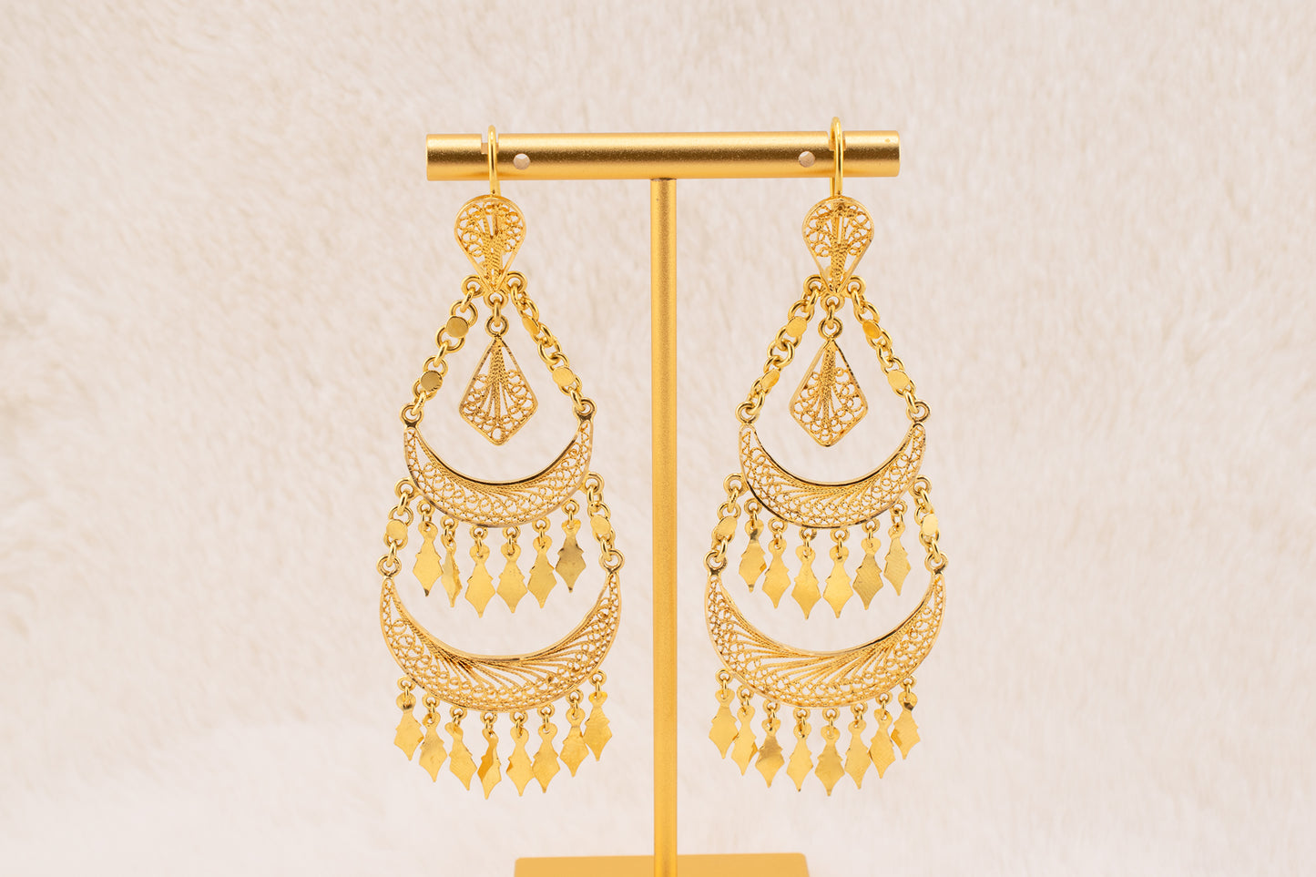 Vintage 18 Karat Yellow Gold Large Chandelier Fancy, Eclectic, Boho Dangle Earrings 3.5 Inch Drop