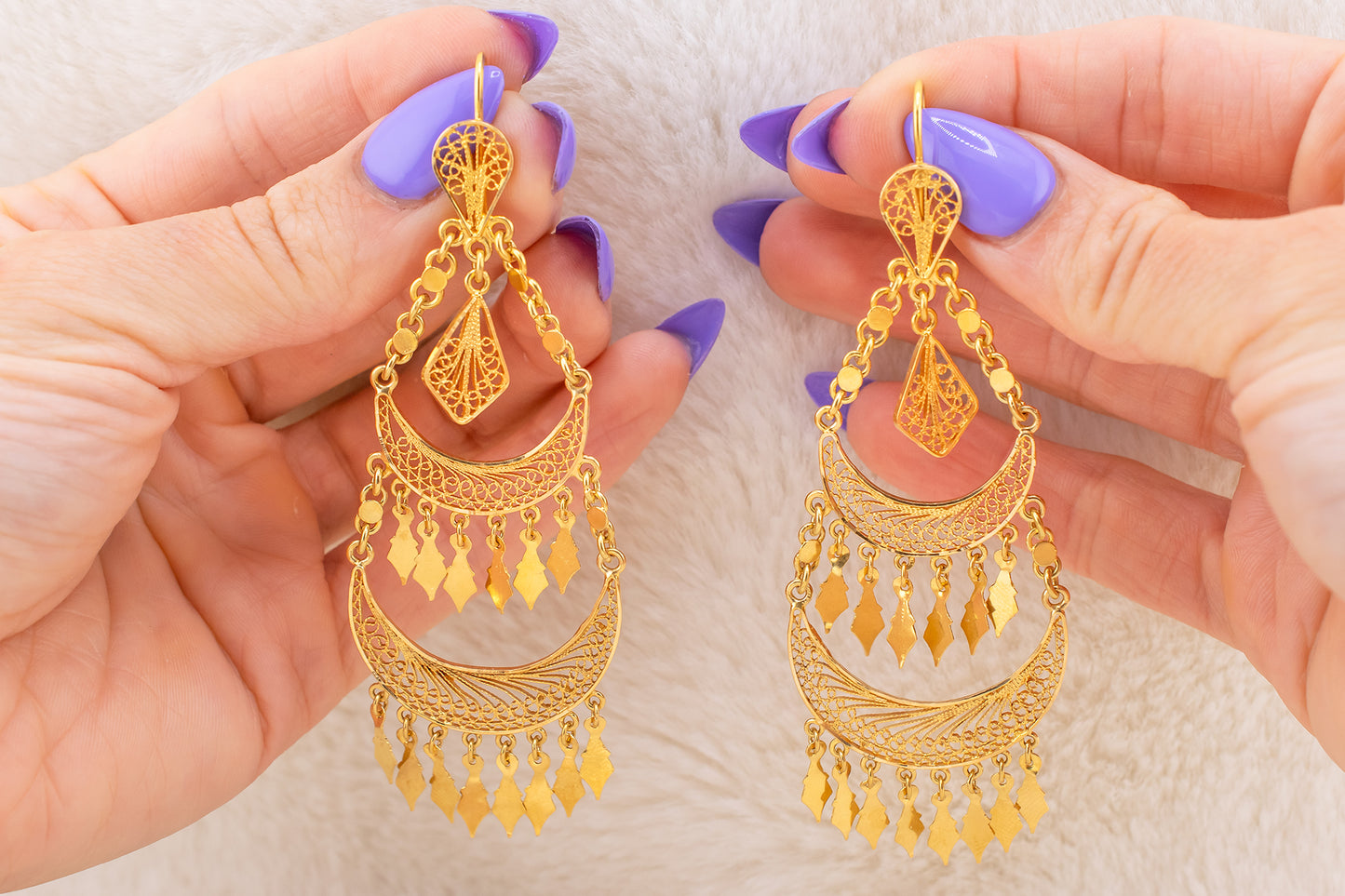 Vintage 18 Karat Yellow Gold Large Chandelier Fancy, Eclectic, Boho Dangle Earrings 3.5 Inch Drop