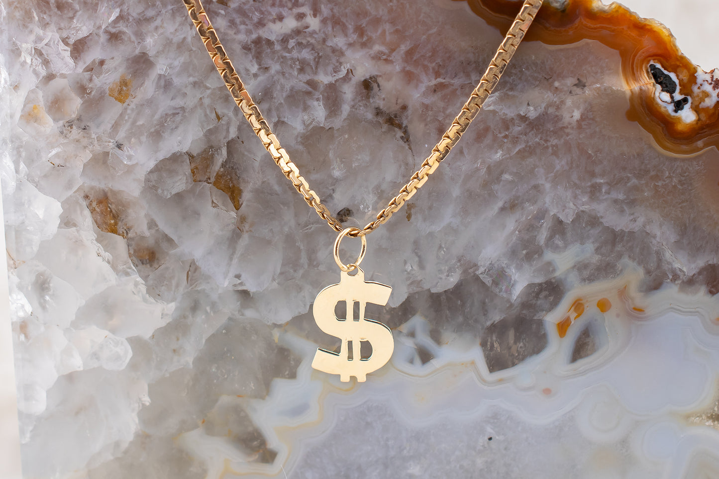 Vintage 14 Karat Yellow Gold Dollar Sign $ Charm, Pendant