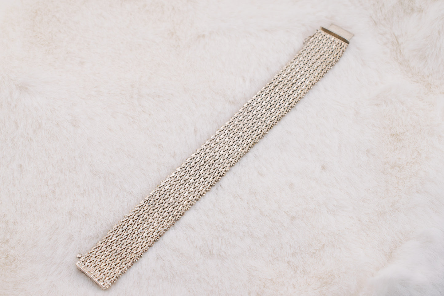 Vintage Sterling Silver 925 Wide Reflective Statement Bracelet 7 1/2 Inches