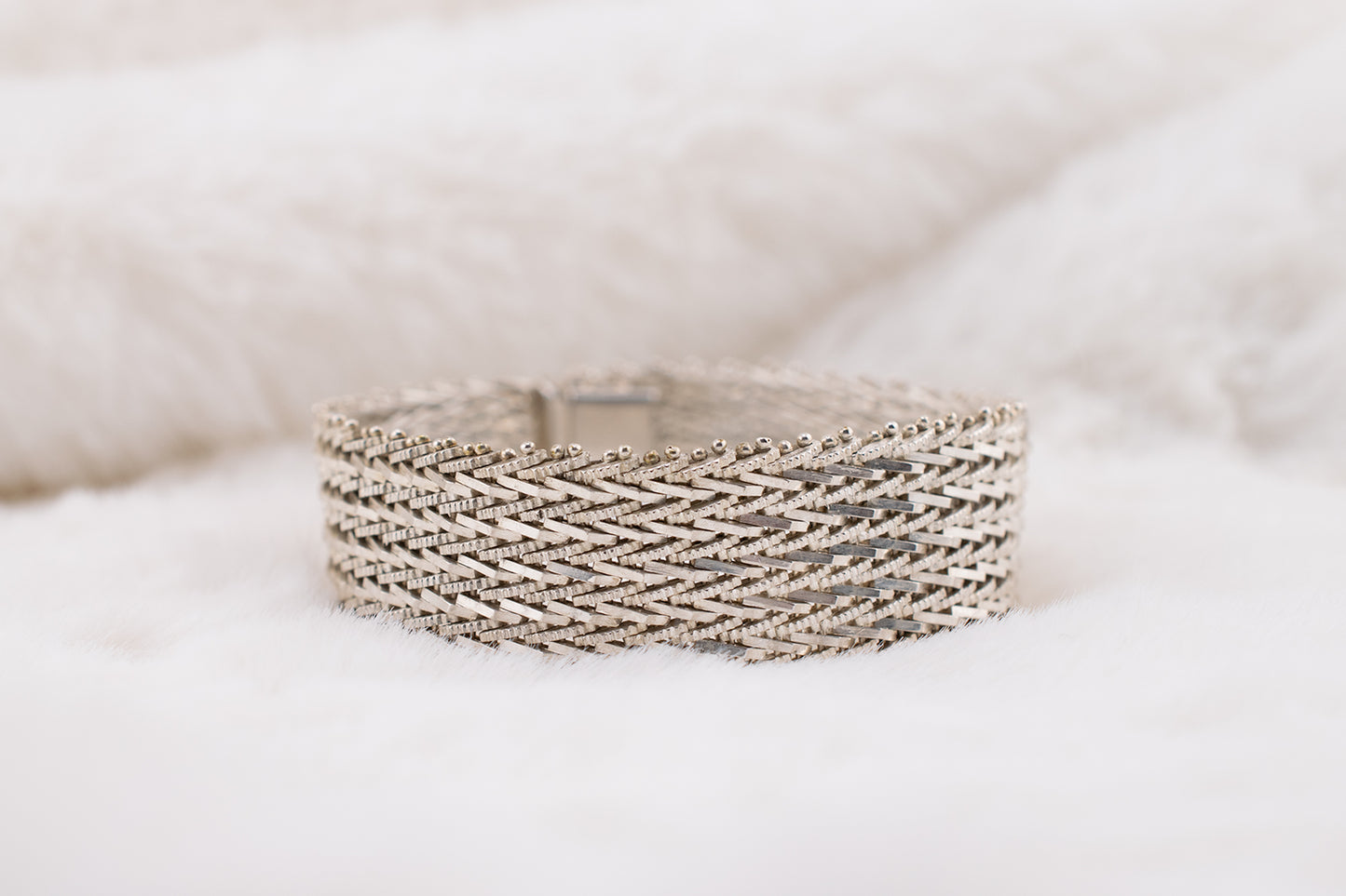 Vintage Sterling Silver 925 Wide Reflective Statement Bracelet 7 1/2 Inches