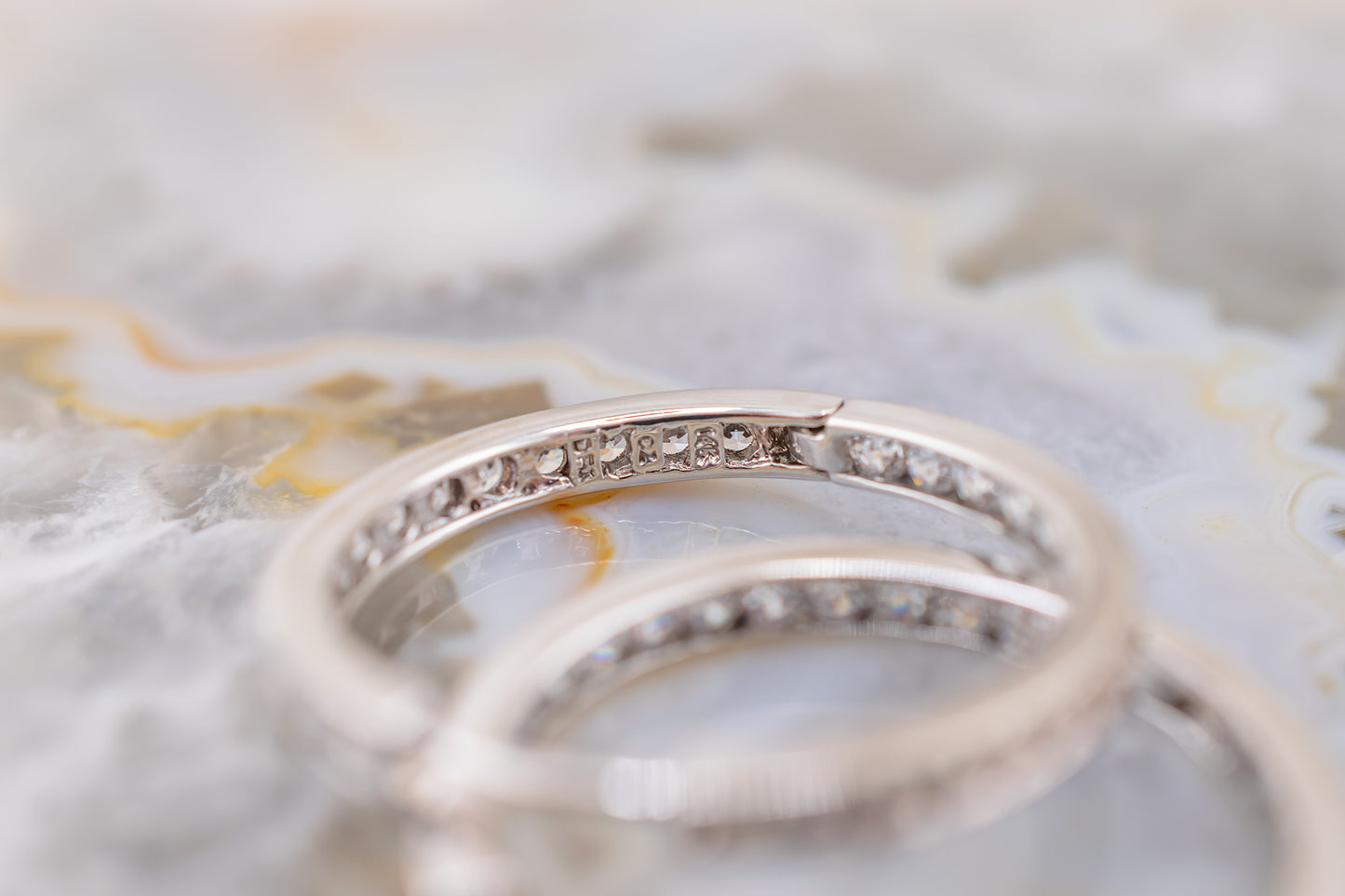 Estate Vintage 14k White Gold Channel Set CZ Inside Out Hoop Earrings 1 inch
