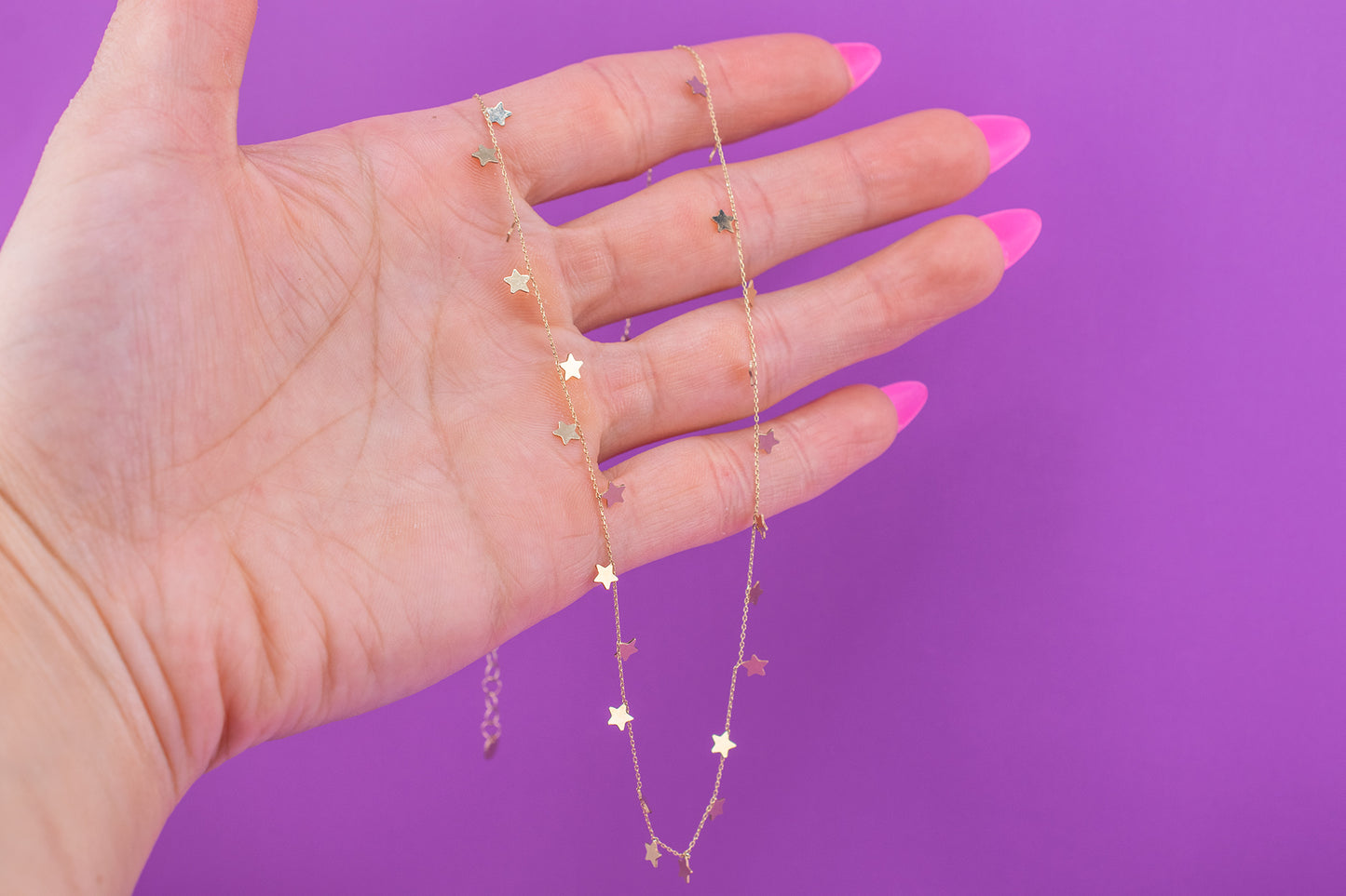 Dainty 14 Karat Yellow Gold Adjustable Length Dangling Star Layering Necklace