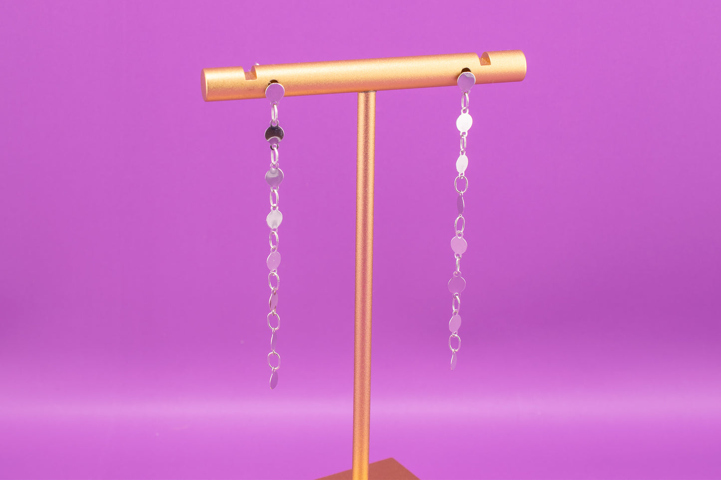 14 Karat White Gold Reflective Mirror Dangling Two Inch Drop Earrings
