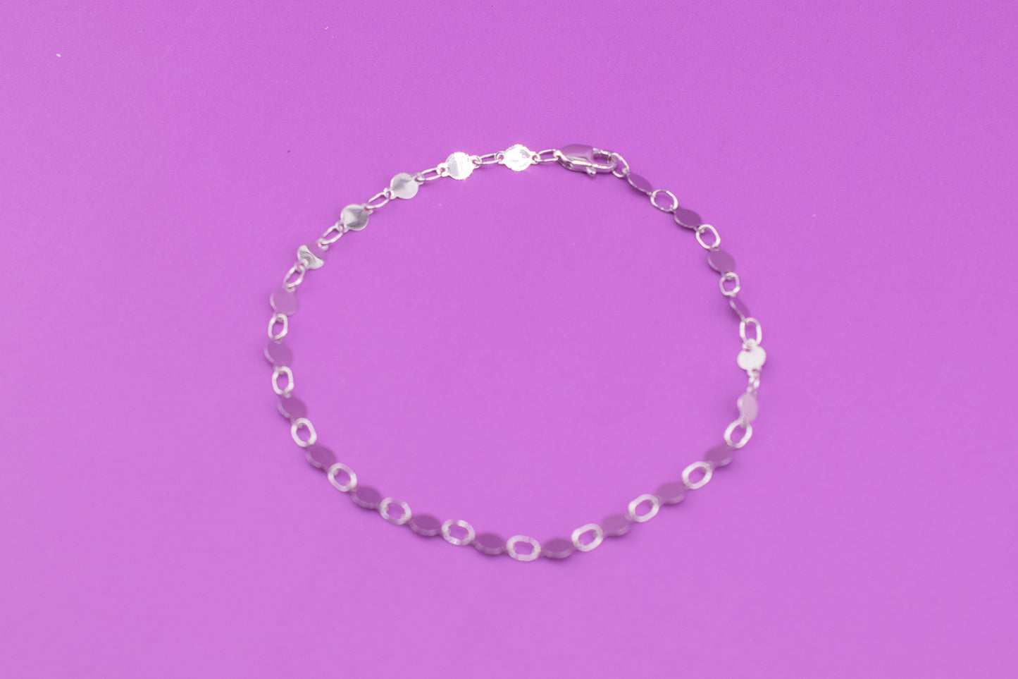 Minimalist 14 Karat White Gold Reflective Mirror Bracelet 7 Inches 4mm