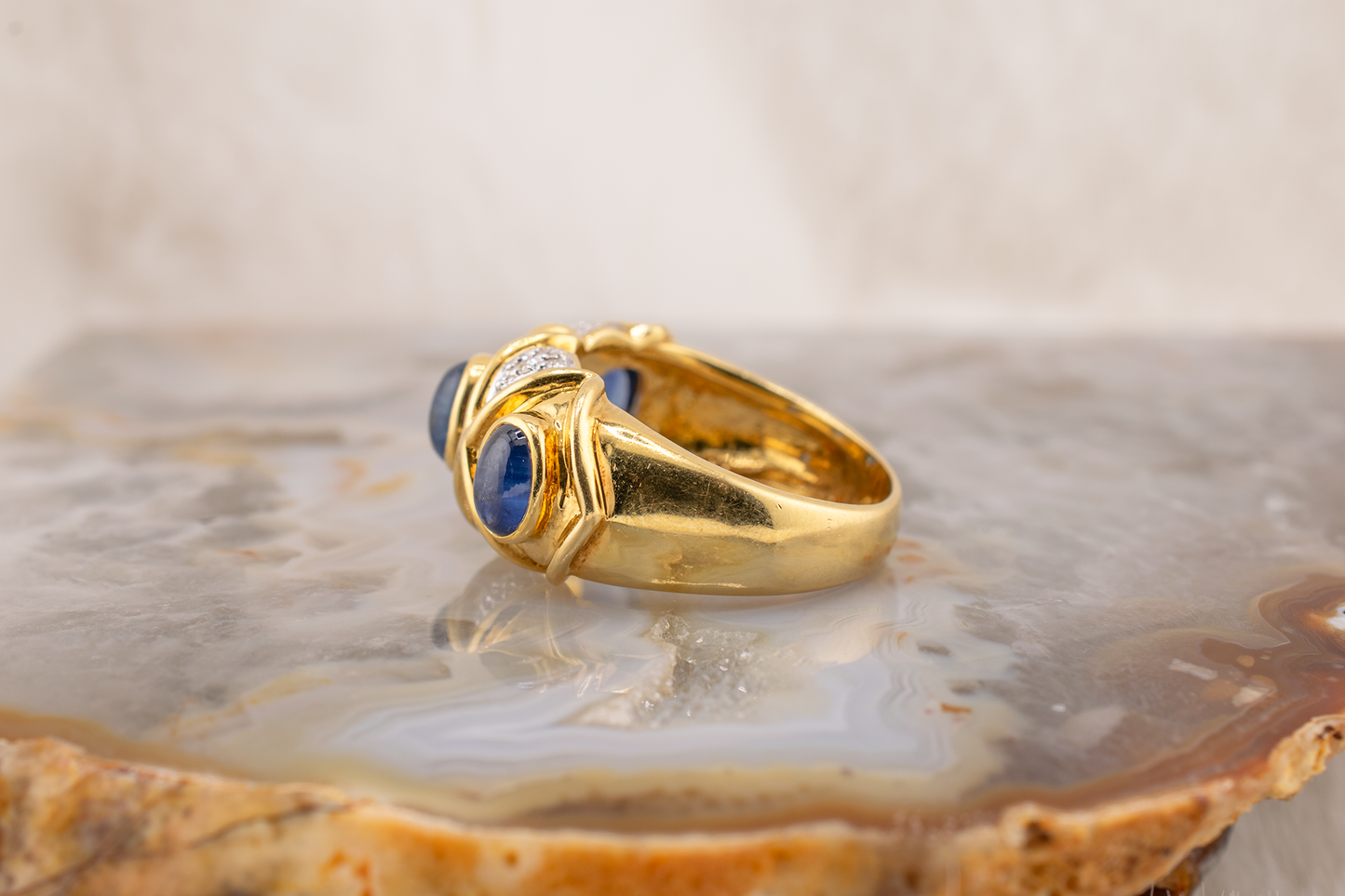 Vintage 1980s 18K Yellow Gold Sapphire & Diamond Cocktail Ring