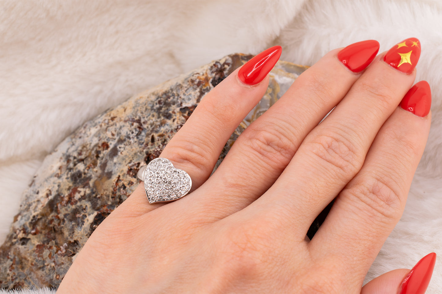 Sparkly Vintage 14 Karat White Gold Pave Set Round Brilliant Cut Diamond Heart Petite Ring 0.31 CTW.